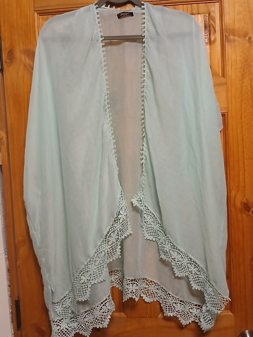 Mint Crochet-Edge Lightweight Kimono Open Cardigan